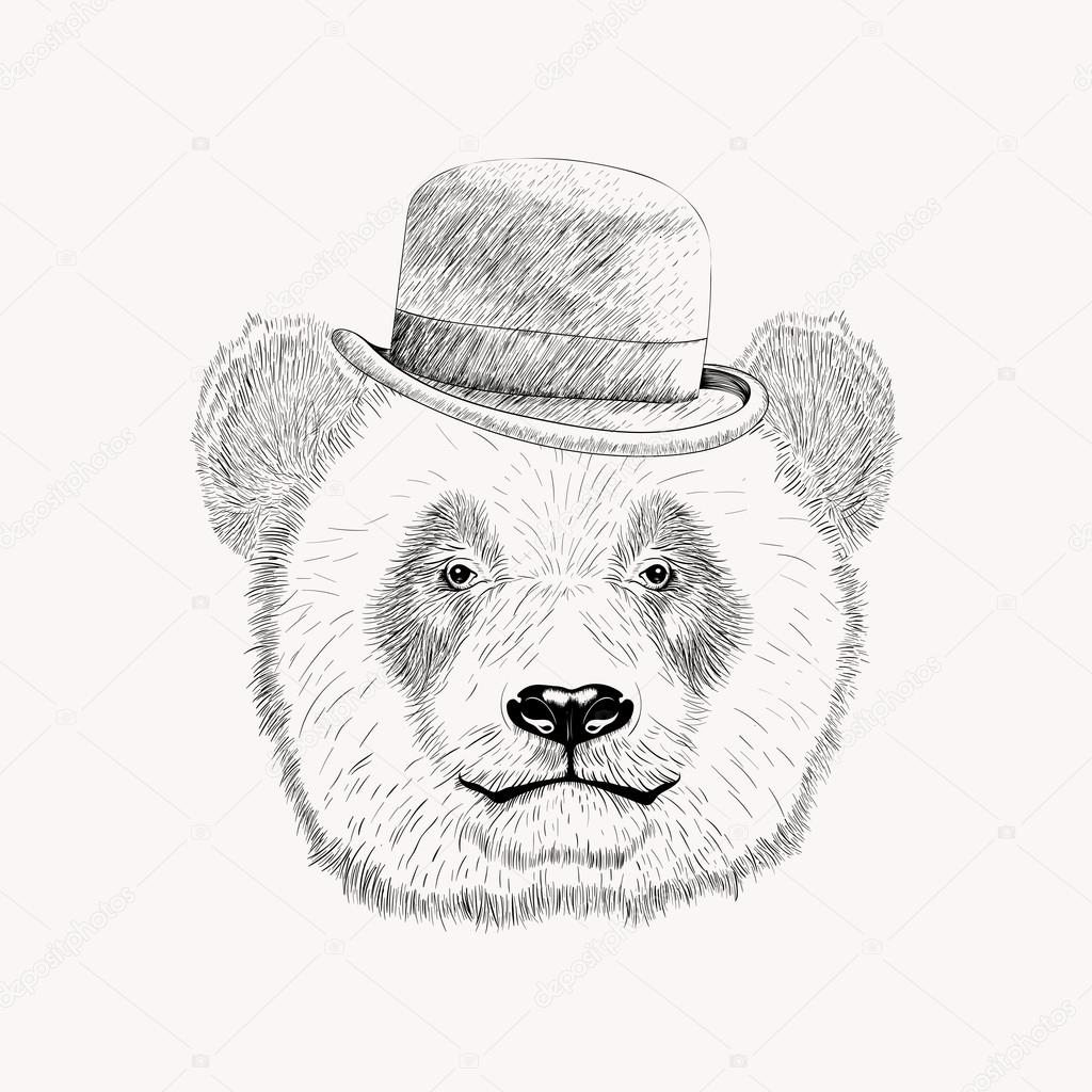Desenhe o rosto de panda com chapéu de jogador preto. Ilo vetorial  desenhado à mão imagem vetorial de i_panki© 66260315
